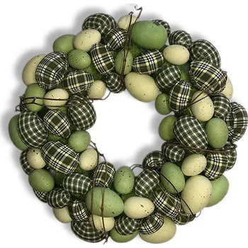 Velikonoční dekorace Velikonoční věnec s očkem pro zavěšení. Zdobený vajíčky. Jarní přírodní vzhled. Průměr 47cm. Zelený Velikonoční věnec 47cm DZP2020-017