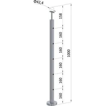 Zábradlí nerezový sloupek koncový, broušená nerez, výplň ø 14 mm - horní (vrchní) kotvení, 5 děrový, vrch pevný, nerez K320/AISI304, průměr výplně 12 mm nebo 14 mm