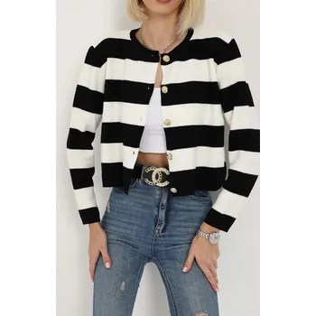 Pánský svetr 74390 Dewberry Crew Neck Striped Crop Cardigan-BLACK dewberry černá 2868694