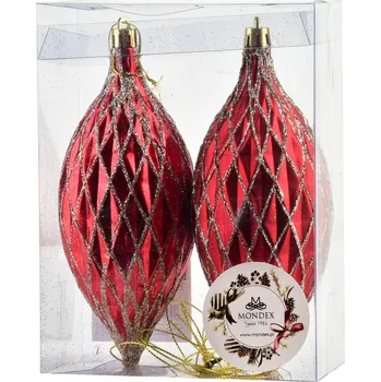 Vánoční dekorace Vánoční sada 2 ks závěsných šišek SANTA LILA 17 cm červená