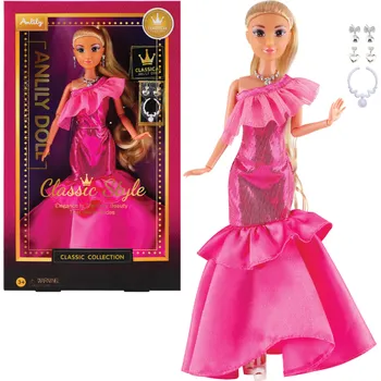 Panenka Módní panenka ve společenských šatech - tmavě růžové šaty