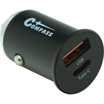 Compass Zástrčka 12/24V nízkoprofilová QC3/PD3 USB-A/USB-C 30W