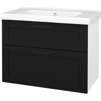Koupelnový nábytek Dřevojas Umyvadlová skříňka PORTO SZZ2 80 - L01 Bílá vysoký lesk / Úchytka T37 / M17 Černá mat