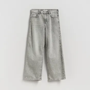 Dívčí džíny Reserved - Džíny s širokými nohavicemi a oděrkami - světle šedá - 802FF-09J - 802FF-09J-158