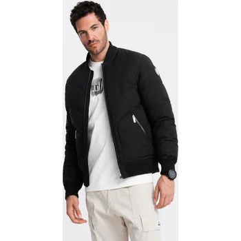 Pánská casual bunda Ombre Men's quilted bomber jacket with metal zippers - black Ombre černá 2644515