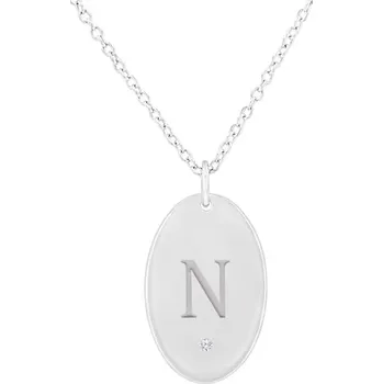 Přívěsek Stříbrný oválný přívěsek s diamantem a gravírem písmene Andras