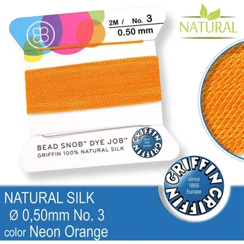 Nit Hedvábná nit s jehlou GRIFFIN síla nitě 0,5mm No.3 délka 2m. Barva Neon Orange.