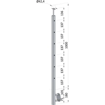 Zábradlí nerezový sloupek koncový, AISI 316, výplň ø 12 mm - sloupek zábradlí 6 děrový, boční kotvení, pravý, vrch pevný, broušená nerez K320/AISI316, průměr výplně 12 mm nebo 14 mm