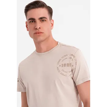 Pánské tričko Ombre Men's military style printed cotton t-shirt - beige Ombre krémová 3336662