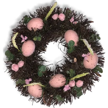 Velikonoční dekorace Velikonoční věnec s očkem pro zavěšení. Zdobení vajíčky a květy. Jarní vzhled. Průměr 30cm Velikonoční věnec 30cm
