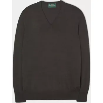Pánský svetr ALAN PAINE - Millbrook Vee Neck svetr pánský Dark brown Tmavě hnědá 52