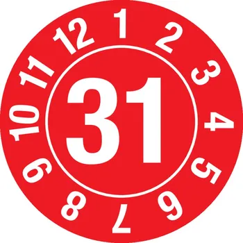 Samolepící etiketa Kontrolní štítek 31, kulatý, barva červená, fólie samolepicí, 25 mm, BJ = 5 x 15 ks