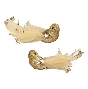 Vánoce Ptáčci na klipu s glitry zlatí 8 cm, 2 ks