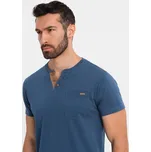 Ombre Men's T-shirt with button neckline and suede trim - dark blue Ombre modrá 3333889