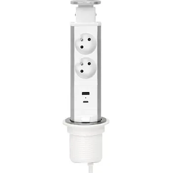 Elektrická zásuvka Přípojný zásuvkový sloupek pro desku stolu 2x230V + USB-A + USB-C