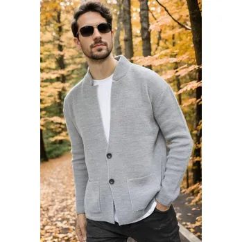 Pánský svetr 87095 Dewberry Mens Knitwear Cardigan-GREY dewberry šedá 2869714