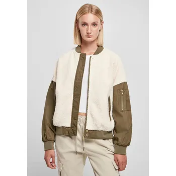 Dámské oblečení Dámská oversized Sherpa Mixed Bomber Jacket whitesand/darkolive Urban Classics bílá 2546595