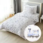 Dětské bavlněné ložní povlečení Sandra SA-690 Modré vláčky s letadýlky na bílém Jednolůžko 140x200 a 70x90 cm