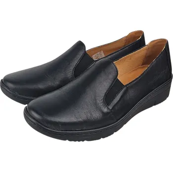 Dámské polobotky S 1840 - 100 Kožené dámské černé zdravotní polobotky na klínku i pro široké nohy; doprodej 37