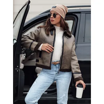 Dámská bunda Dámská zamszová bunda KASAMIRA s kožíškem DStreet hnědá 2978429