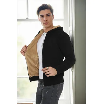 14455 Dewberry Furry Hooded Mens Sports Slim Fit Cardigan-BLACK dewberry černá 3001940