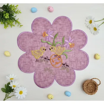ubrus Velikonoční vyšívaný dekorační ozdobný ubrousek EASTER PETS fialová Ø 30 cm Mybesthome