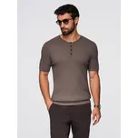 Ombre Men's knitted t-shirt with buttons at the neckline - ash Ombre hnědá 3356567