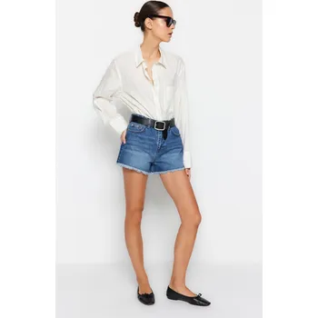 Dámské džíny Trendyol tmavě modré džíny s vysokým pasem a rozparkem Trendyol modrá 2328698