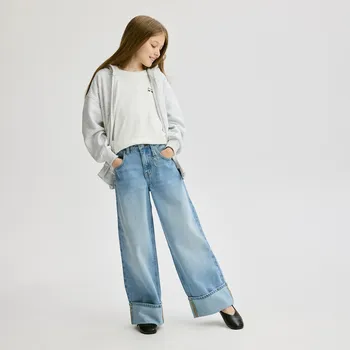 Dívčí džíny Reserved - Džíny s širokými nohavicemi a ohrnutým lemem - modrá - 791FF-50J - 791FF-50J-128