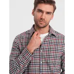 Ombre Men's checkered flannel shirt - navy blue and red Ombre hnědá 2640318