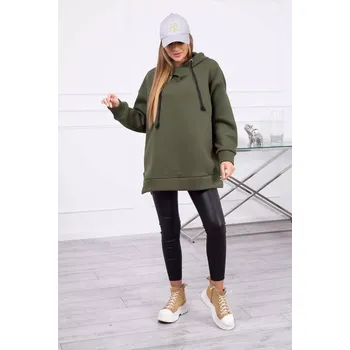 Dámské oblečení Dámská zateplená mikina s kapucí 9380 Khaki zelená - K-Fashion khaki-tm.zelená uni