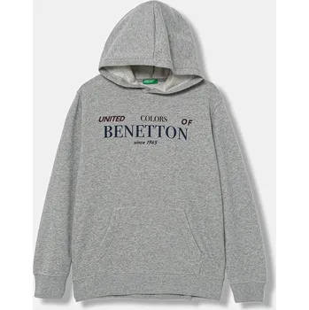 Chlapecká mikina Dětská bavlněná mikina United Colors of Benetton šedá barva, s kapucí, s potiskem, 3J68C204V 3J68C204V.G.seasonal 09X, vel. 120