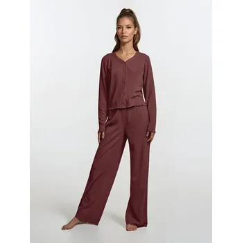 Dámská móda Sinsay - Žebrované dvoudílné pyžamo - tmavě hnědá - 176GF-89X - 176GF-89X-L