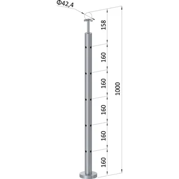 Zábradlí nerezový sloupek rohový, AISI 316, výplň ø 12 mm - sloupek zábradlí 5 děrový, vrchní kotvení, vrch pevný, broušená nerez K320/AISI316, průměr výplně 12 mm nebo 14 mm