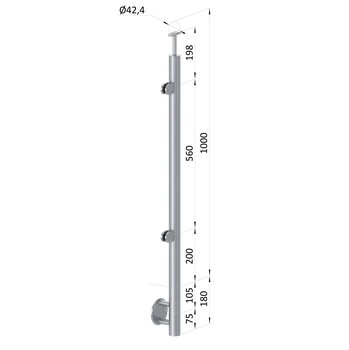 Zábradlí nerezový sloupek, výplň sklo, broušená nerez - boční kotvení, levý, vrch pevný, nerez K320/AISI304