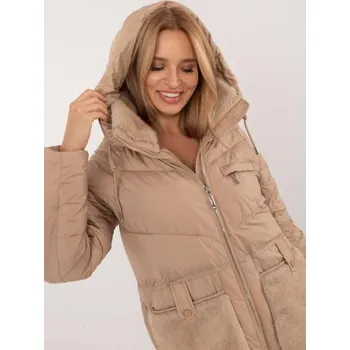 Velbloudí prošívaná zimní bunda s kožešinovým lemem