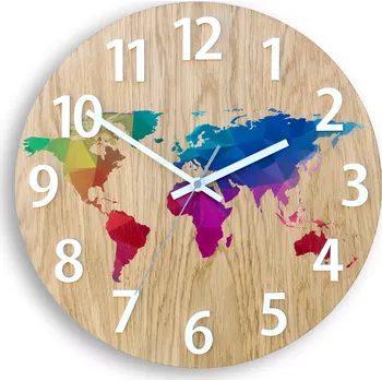 Hodiny Dřevěné nástěnné hodiny Mapa Wood 33 cm hnědé/barevné