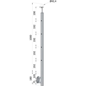 Zábradlí nerezový sloupek koncový, AISI 316, výplň ø 14 mm - sloupek zábradlí 4 děrový, boční kotvení, levý, vrch pevný, broušená nerez K320/AISI316, průměr výplně 12 mm nebo 14 mm