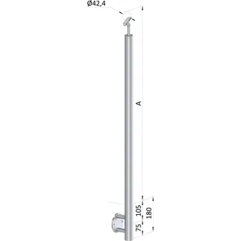 Zábradlí nerezový sloupek bez výplně, broušená nerez, rozměr A = 1010 mm - schodišťový sloupek zábradlí, boční kotvení, vrch nastavitelný, broušená nerez K320/AISI316