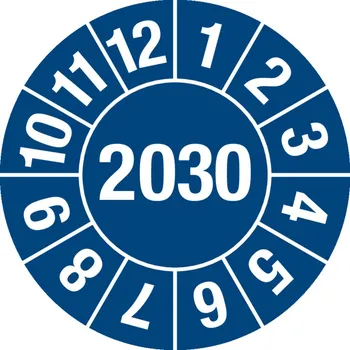 Samolepící etiketa Kontrolní štítek 2030, barva modrá, fólie samolepicí, 25 mm, BJ = 5 x 15 ks