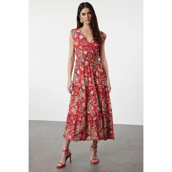 autíčko Trendyol Red Ethnic A-Line Double Breasted Neck Viscose Woven Dress Trendyol červená 2833329