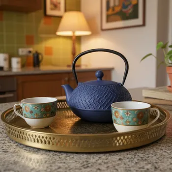 AROMELIO Litinová čajová konvice s filtrem KAMIN, 900 ml, tmavě modrá