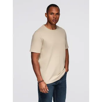 Pánské tričko Ombre Men's waffle-textured T-shirt with round neckline - sand Ombre krémová 3424807