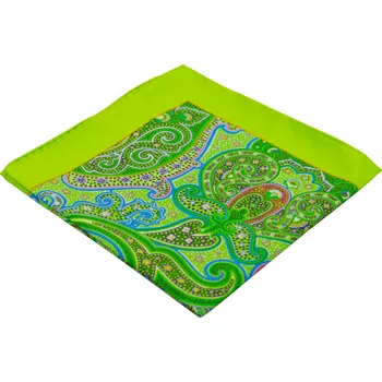 Látkový kapesník Zelený pánský kapesníček s limetkovým lemem a paisley vzorem