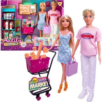 Panenka Set panenek v supermarketu s nákupním vozíkem