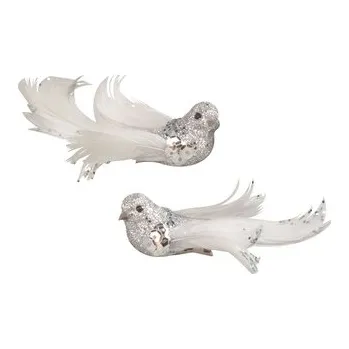 Vánoční dekorace Ptáčci na klipu s glitry stříbrní 8 cm, 2 ks