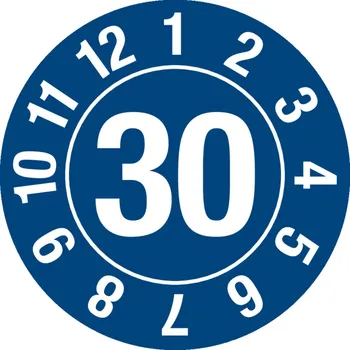 Samolepící etiketa Kontrolní štítek 30, kulatý, barva modrá, fólie samolepicí, 25 mm, BJ = 5 x 15 ks
