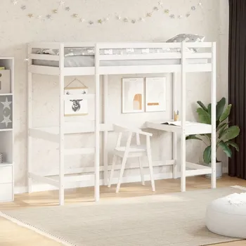 Dětská postel vidaXL Patrová postel se stolem voskově 80x200 cm masiv borovice [842857] Barva: Bílá