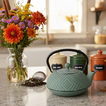 AROMELIO Litinová čajová konvice s filtrem KAMIN, 900 ml, zelená