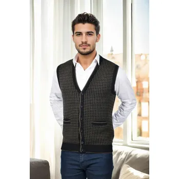 Pánská vesta 37376 Dewberry Houndstooth Patterned Mens Knit Vest-BLACK dewberry černá 2955430